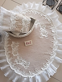 Fransız Dantelli ve Pliseli Banyo Paspas Havluluk-Havlu set