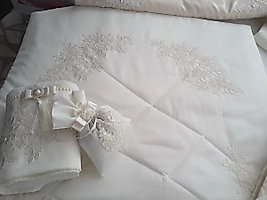 Fransız Dantelli Seccade Takımı-Ekru