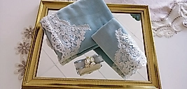 Fransız Dantelli 3 lü Havlu Set- Mint-ekru