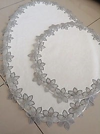 Fransız Dantelli Paspas Takımı Ekru-Gri